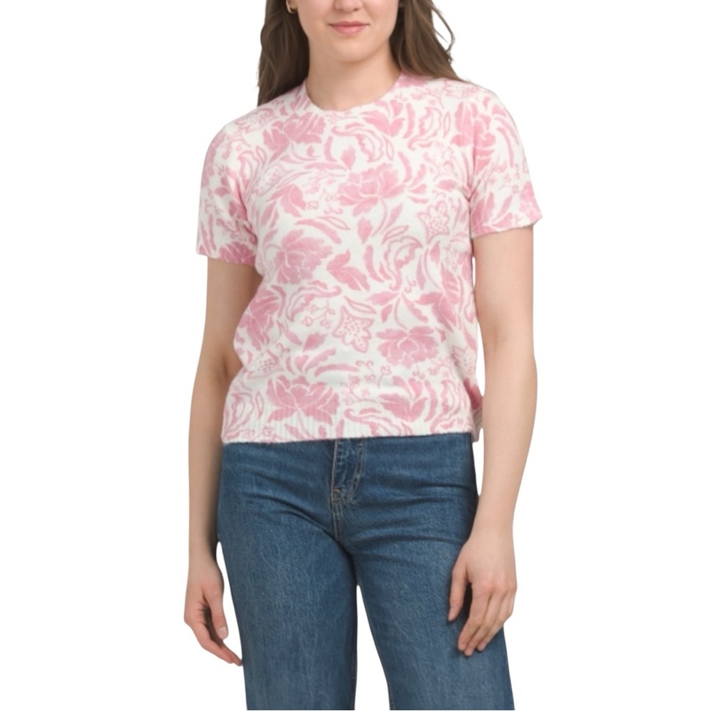 CeCe Pink and Cream Floral Short Sleeve Tee